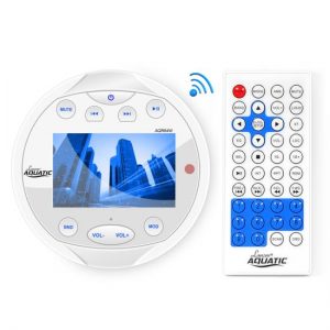 Waterproof Bluetooth Marine Digital Media Receiver Stereo Radio (USB/MP3, AUX, Video Inputs) AM/FM Radio, Round/Circle, White (AQR84W)