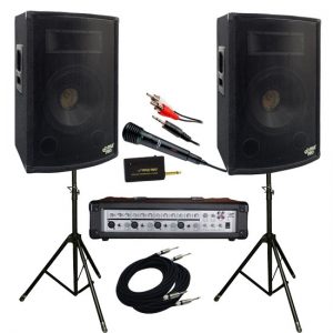 1200 Watt Complete DJ Speaker System - 12'' Two-Way Powered Mixer/Stands/MIC/Cables (KTDM1279)