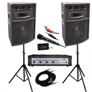 1200 Watt Complete DJ Speaker System - 12'' Three-Way Powered Mixer/Stands/MIC/Cables (KTDM1289)