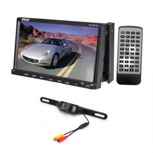 7'' Double DIN TFT Touch Screen Receiver DVD/CD/MP3/MP4/VCD/CD-R Player AM/FM/ Radio USB/SD-MMC Input + License Plate Mount Night Vision Backup Camera + iPod Direct Connector & Remote Control (KTGMV73U1)