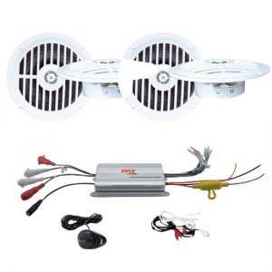 Two 5 ¼'' Dual Cone Waterproof Stereo Speaker System + 4 Channel Waterproof MP3/ Ipod Marine Power Amplifier (KTGSCR107)