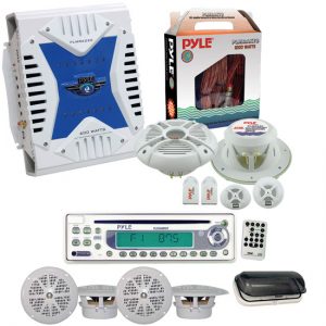 Waterproof Marine AM/FM/CD Player Receiver W/ 4 X 5.25' Speakers & Splash Proof Radio Cover (White) (KTMR6AKT)