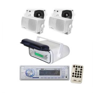 Pyle In-Dash Marine AM/FM USB/SD Stereo Player Receiver Aux-In for iPod/MP3 + 4 x 3.5" 200W Speakers & Wireless Remote Control + Stereo Housing (KTMRGS09)