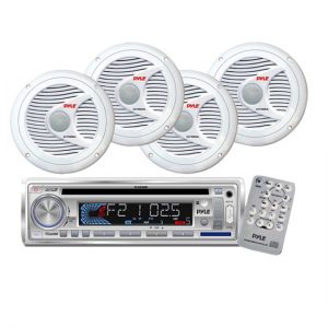 In-Dash Marine AM/FM-MPX CD/MP3 Player/USB & SD Card Function + 2 Pairs of 150 Watts 6.5'' 2 Way White Marine Speakers (KTMRGS120)