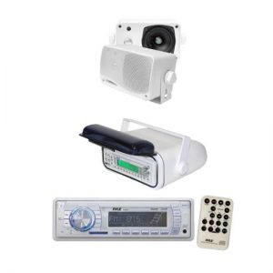 Pyle In-Dash Marine AM/FM USB/SD Stereo Player Receiver Aux-In for iPod/MP3 + Universal Marine Stereo Housing w/Full Chassis Wired Casing + 2 x 3.5" 200W Speakers & Wireless Remote Control (KTMRGS16)