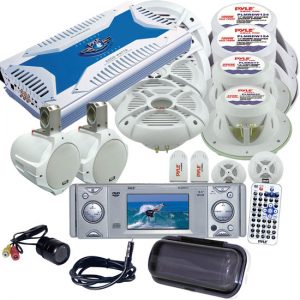 Pyle Supreme Waterproof Audio System Package for Car/Truck/Vehicle/Boat, In-dash CD/DVD/AM-FM/Video Receiver with Built in 3" Color Monitor -- PLCM22IR Rear View Camera with Night Vision (KTMRGS24)