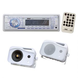 Pyle Full Audio Package for Car/Truck/Boat -- PLMR19W AM/FM-MPX PLL Tuning Radio with SD/MMC/USB and Weather Band + PLMR26 5" 500W 3-Way Home Audio All Weather Outdoor Speakers. (KTMRGS34)