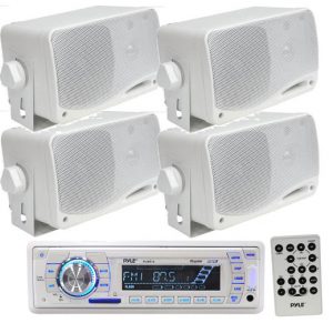 In-Dash Marine AM/FM Radio USB/SD Stereo Player Recevier Aux-In for iPod/MP3 W/ Remote + 4 x 3.5" 200 Watt Waterproof Speakers (KTMRGS37)