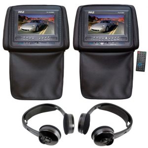 Adjustable Headrests 7'' TFT/LCD Monitor w/ Built in Single DVD Player & IR/FM Transmitter With Cover & Headphones (Black) (KTMV72HBK)