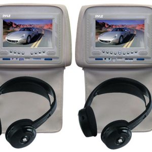 Adjustable Headrests 7'' TFT/LCD Monitor w/ Built in Single DVD Player & IR/FM Transmitter With Cover & Headphones (Tan) (KTMV72HTN)