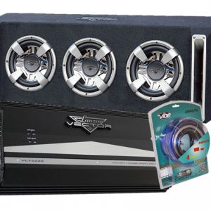 Lanzar 3000 Watts Triple 10'' Slim Designed Bass Box Enclosure + 2 Channel 2350 Watts High Power Mosfet Amplifier + Contaq 1800 Watt 4 Gauge Power Amp Kit (KTVCTHB310)