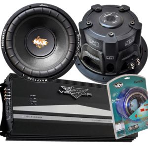Pair of Lanzar MAXP124D 12" 1600W Subwoofers + 2350W High Power Amplifier + 1800W AMP Wiring KIT (KTVCTMX12)