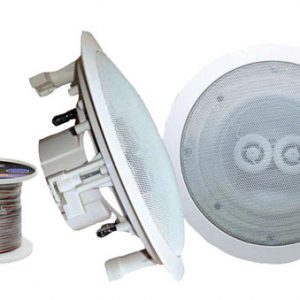 Pair of 8'' In-Ceiling (Dual Channel) Weather Proof Speakers + 100 ft. Spool Speaker Wire (KTWRC82W)