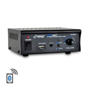 Bluetooth Stereo Power Amplifier - Mini Blue Series Amp, USB Charge, AUX (3.5mm) Input, 2 x 25 Watt (PCA12BT)