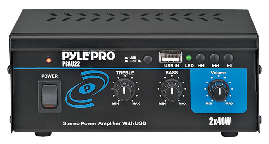 Mini Stereo Power Speaker Amplifier - MP3/USB Audio Amp System, 2x40 Watt (PCAU22)