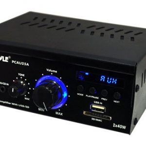 Stereo Power Amplifier System - Digital Audio Speaker Amp with MP3/AUX/USB/SD Readers, LED Display, 2 x 40 Watt (PCAU25A)