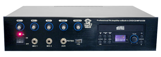 Professional PA Amplifier w/Bulit In DVD/CD/MP3/USB/70v output (PD750A)