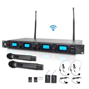 UHF Wireless Microphone System Kit, Adjsutable Frequency, Includes (2) Handheld Mics, (2) Beltpack Transmitters, (2) Lavalier Mics & (2) Headset Mics (PDWM4350U)