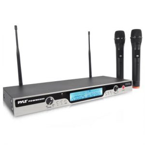 UHF Wireless Microphone System with (2) Handheld Mics, Selectable Frequency, LCD Display, Rack Mountable (PDWM5900)