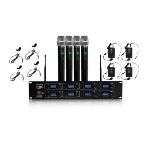8-Channel Wireless Microphone & Receiver System, (4) Handheld Mics, (4) Belt-Packs, (4) Headsets, (4) Lavaliers (PDWM8225)