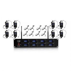 8-Channel Wireless Microphone & Receiver System, (8) Belt-Packs, (8) Headsets, (8) Lavaliers (PDWM8275)