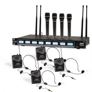 8-Ch. Wireless Microphone System, UHF Microphone Receiver Kit with (4) Handheld Mics & (4) Beltpack/Headset Mics, Rack Mount (PDWM8350)