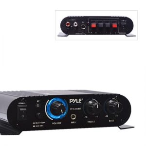Bluetooth Mini Blue Compact Amplifier, Aux (3.5mm) Input, Push-Type Speaker Terminals, 90 Watt Amp (PFA330BT)
