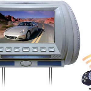 Adjustable Hideaway Headrest 7'' TFT Video Monitor w/Built-In  DVD/USB/SD Player & Wireless IR/FM Transmitter/ Built-in 32 Video Game System (GREY COLOR) (RBPL70HDG)