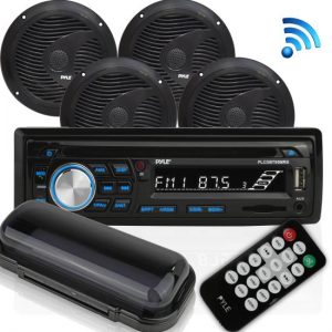 Bluetooth Marine Stereo Radio Receiver & Waterproof Speaker Kit, Hands-Free Talking, CD Player, MP3/USB/SD Readers, AM/FM Radio, (4) 6.5'' Speakers (PLCDBT95MRB)