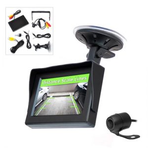 Rear View Backup Camera & Monitor System, Night Vision Waterproof Cam, 4.3'' Display, Distance Scale Lines, Parking/Reverse Assist (PLCM44)
