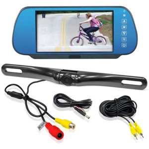 Rearview Backup Camera & Monitor Parking/Reverse Assist System, License Plate Mount Waterproof Night Vision Cam, 7'' Display Built-into Mirror Assembly, Swivel Angle Adjustable (PLCM7800)