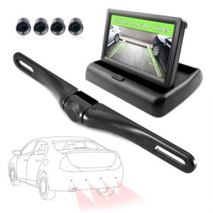 Rearview Backup Camera & Monitor Driving Assist System, Parking / Reverse Speaker Alarm Depth Sensor, Waterproof Night Vision Angle Adjustable Cam, 4.3'' LCD Display (PLCMPS48)