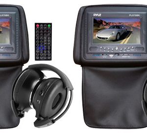 Pair of Adjustable Headrests w/ Built-In 7'' TFT/LCD Monitor w/ Built in DVD Player & IR/FM Transmitter With Cover (Black Color) (RBPLD76BK)
