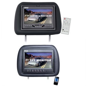Pair of Adjustable Headrests w/Built-in 7'' TFT-LCD Monitors w/Single Built-in DVD Player (Black) (RBPLD7HB)
