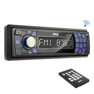 Bluetooth Stereo Radio Headunit Receiver, Wireless Streaming & Hands-Free Call Answering, Aux (3.5mm) MP3 Input, USB Flash & SD Card Readers, Remote Control, Single DIN (Black) (PLMR17BTB)
