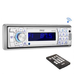 Bluetooth Stereo Radio Headunit Receiver, Wireless Streaming & Hands-Free Call Answering, Aux (3.5mm) MP3 Input, USB Flash & SD Card Readers, Remote Control, Single DIN (Silver) (PLMR17BTS)