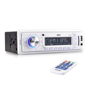 Stereo Radio Headunit Receiver, Aux (3.5mm) MP3 Input, USB Flash & SD Card Readers, Remote Control, Single DIN (White) (PLMR18)