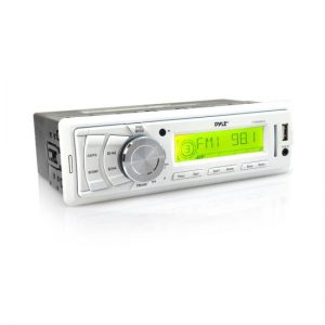 Stereo Radio Headunit Receiver, Aux (3.5mm) MP3 Input, USB Flash & SD Card Readers, Remote Control, Single DIN (White) (PLMR89WW)