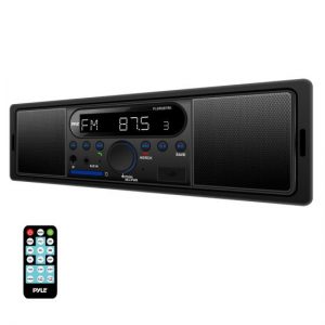 Bluetooth In-Dash Stereo Radio Headunit Receiver, MP3/USB/SD, Aux (3.5mm) Input, AM/FM Radio, Single DIN, Black (for Off-Road & Marine Vehicles/ATV/UTV/Golf Carts/4x4s) (PLMR8BTBK)