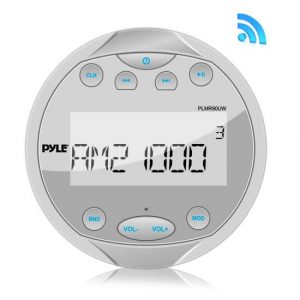 Waterproof Bluetooth Marine Digital Media Receiver Stereo Radio (USB/MP3 & AUX Inputs) AM/FM Radio, Round/Circle, White (PLMR90UW)