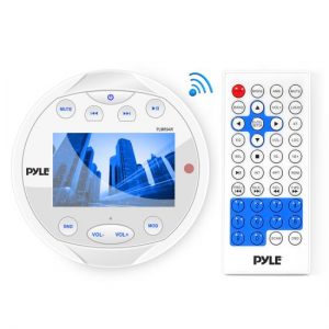 Waterproof Bluetooth Marine Digital Media Receiver Stereo Radio (USB/MP3, AUX, Video Inputs) AM/FM Radio, Round / Circle, White (PLMR94W)