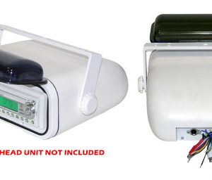 Universal Marine Stereo Housing w/Full Chassis Wired Casing (White) (PLMRCW3)