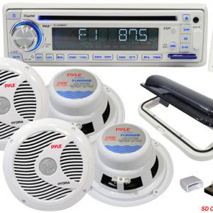 Complete Marine Water Proof 4 Speaker CD/USB/Mp3/Combo w/Stereo Cover, 6.5'' Speakers And USB Drive (White) (RBPLMRKIT108)