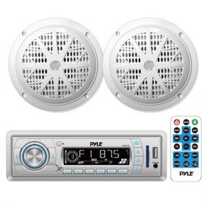 In-Dash Marine AM/FM PLL Tuning Radio USB/SD/MMC AUX Input w/ Remote + Pair of 5.25" 100W Speakers (KTMRGS10)