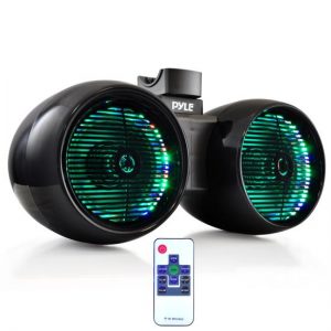Dual Marine Tower Speakers, Wakeboard Water Resistant Sound System, Built-in Programmable Multi-Color LED Lights, 6.5'' Tower Speakers, 400 Watt, Remote Control, Black (PLMRWB652LEB)