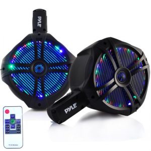 Dual Marine Wakeboard Water Resistant Speakers, Built-in Programmable Multi-Color LED Lights, 6.5'' Tower Speakers, 200 Watt, Remote Control, Black (PLMRWB65LEB)
