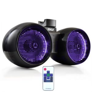 Dual Marine Tower Speakers, Wakeboard Water Resistant Sound System, Built-in Programmable Multi-Color LED Lights, 600 Watt 8'' Tower Speakers, Remote Control, Black (PLMRWB852LEB)