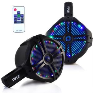 Dual Marine Wakeboard Water Resistant Speakers, Built-in Programmable Multi-Color LED Lights, 8'' Tower Speakers, 260 Watt, Remote Control, Black (PLMRWB85LEB)