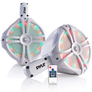 Dual Marine Wakeboard Water Resistant Speakers, Built-in Programmable Multi-Color LED Lights, 8'' Tower Speakers, 260 Watt, Remote Control, White (PLMRWB85LEW)