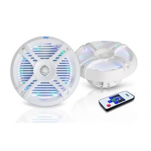6.5'' Waterproof Audio Marine Grade Dual Speakers with Built-in Programmable Multi-Color LED Lights, 250 Watt, White (PLMRX68LEW)
